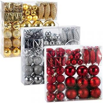 Set de 103 Bolas de Navidad Doradas - Decoraciones para Árbol, Brillantes y con Purpurina, Interior y Exterior