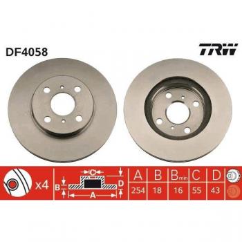 Disco de freno TRW DF4058, disco de freno de alta calidad, fabricado en material resistente a la corrosión, diseñado para un rendimiento óptimo en sistemas de frenado, con dimensiones específicas que garantizan una perfecta adaptación