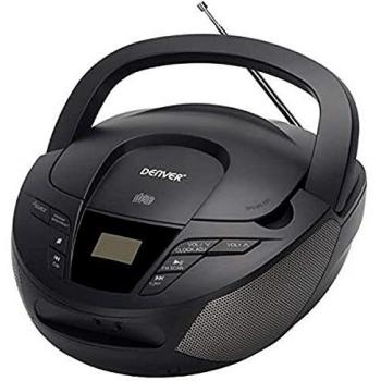 Denver TC-28BLACK. Reproductor de CD Portátil y Radio FM. Boombox. Altavoces 2W. Entrada AUX.