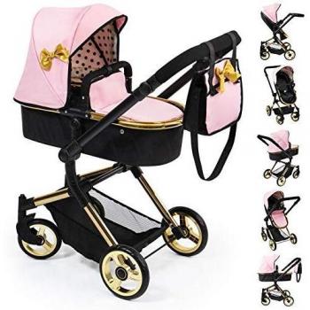 Bayer Design Neo Vario Gold Combi Doll Stroller with Diaper Bag and Shopping Basket