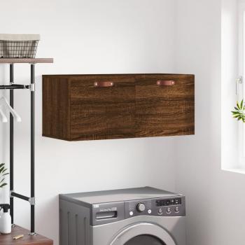 Mueble de pared de madera multicapa en color roble marrón, dimensiones 80x36,5x35 cm