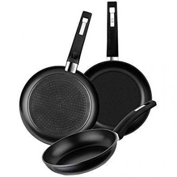 BRA Set de 3 sartenes de aluminio forjado con antiadherente, 18-22-26 cm, aptas para todo tipo de cocinas incluida inducción y vitrocerámica [Exclusiva Amazon]