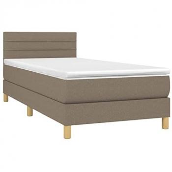 Cama box spring con colchón viscoelástico de muelles ensacados, adaptable y acolchado reversible, en tela gris taupe, tamaño 100x200 cm