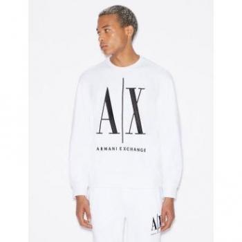 Armani Exchange Men's Classic White Sweatshirt with Embroidered Logo, Size S, Casual Cotton Long Sleeve