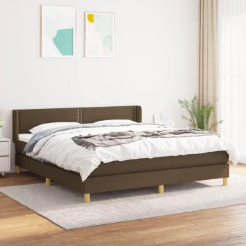Cama Box Spring con Colchón de Tela Marrón Oscuro 180x200 cm