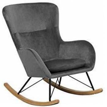Silla mecedora Beliani de terciopelo gris oscuro con patas de madera clara y metal, estilo moderno, glamour y tradicional