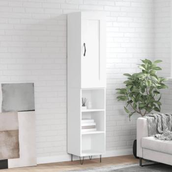 Aparador alto de madera contrachapada blanco 34,5x34x180 cm con 3 estantes, mueble de almacenaje para salón, buffet y armario auxiliar