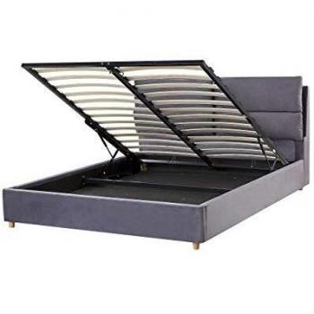 Cama con somier de terciopelo gris 140 x 200 cm con almacenaje Batilly
