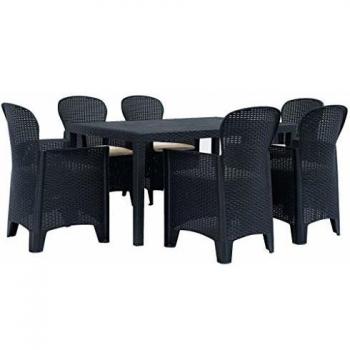7-Piece Outdoor Dining Set Plastic Anthracite Rattan Look