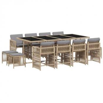 Set Comedor de Jardín con Cojines 13 Pzas Ratán Sintético Beige