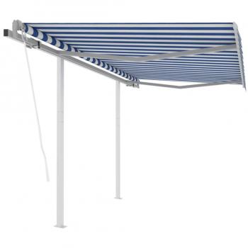 Toldo retráctil automático Día y Noche con postes azul y blanco 3,5x2,5 m