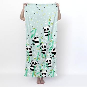 Toalla de baño HappyFriday Panda Jardín Azul Multicolor 70 x 150 cm, 70% Algodón y 30% Poliéster