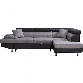 Sofá esquinero convertible Sophia Luxe - Negro/Gris - 5 plazas - Esquina derecha