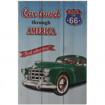 Cuadro 1 pieza de madera impreso CAR TRAVEL THROUGHT AMERICA 40x60-Unica