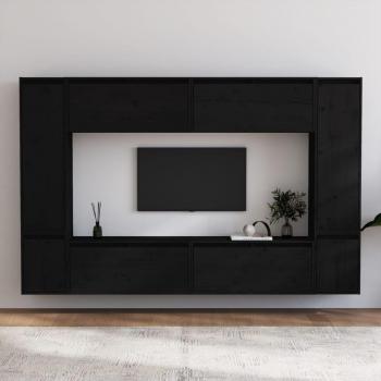 Mueble de TV 8 piezas madera maciza de pino negro vidaXL