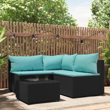 4 Piece Black Poly Rattan Garden Lounge Set with Cushions