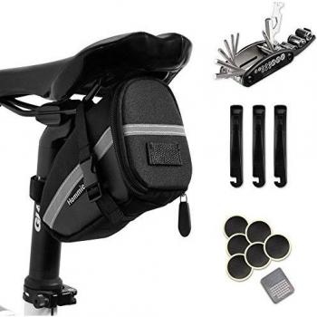 Hommie 16 En 1 Bolsa Bicicleta Sillín, Bolsa Sillín Bicicleta con Tira Reflectante para MTB Bici Carretera Montaña, Negro
