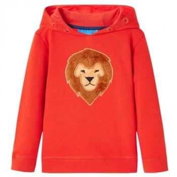 Sudadera infantil con capucha roja 104, manga larga, diseño de león bordado