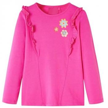 Camiseta Infantil de Manga Larga Estampado de Flores Rosa Oscuro 104