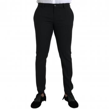 Dolce & Gabbana Black Wool Stretch Skinny Dress Pants for Men - Slim-fit, Size L (IT50)