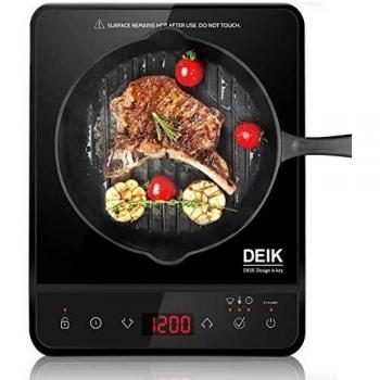 Deik placa inducción portatil multifunción con 2000W, controles táctiles, 10 niveles de temperatura de 60 °C a 240 °C, temporizador regulable, negro