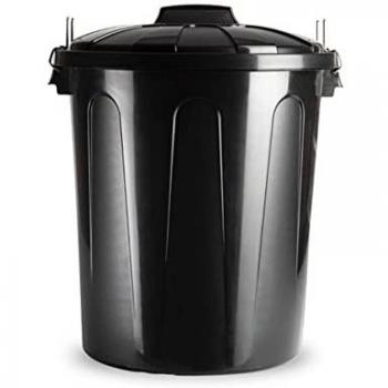 Cubo de basura Plastic Forte con tapa, 51 litros, color negro, dimensiones 47 x 43 x 56 cm, incluye asas de presión