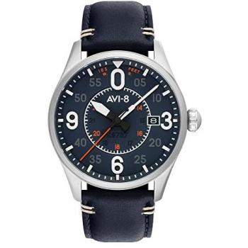 AVI-8 Spitfire Smith Automatic Men's Watch with Leather Strap and Blue Dial, Model AV-4090-02