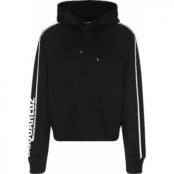 DSQUARED2 Men's Black Cotton Hoodie with Raglan Sleeves - Size XXL