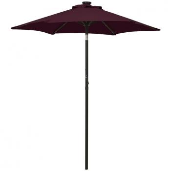 vidaXL Sheliak Bordeaux Red Aluminium Parasol with LED Lights - 2.1 Meters