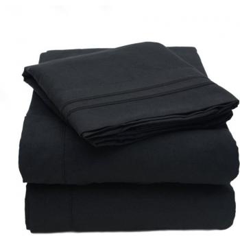 Negro - -400 hilos Piezas sábana bajera Euro sólido doble IKEA 100% algodón egipcio Extra profundo bolsillo