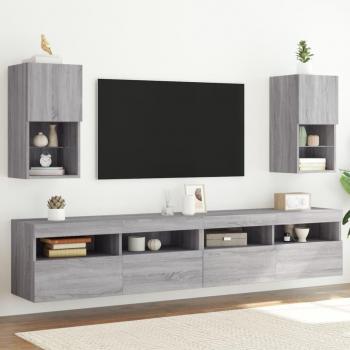 Mueble de TV con luces LED 2 uds gris Sonoma 30,5x30x60 cm