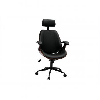 Sillón de oficina de dirección Miliboo diseño negro, madera oscura y metal negro MUSK