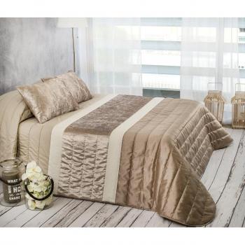 Algodón Blanco Nani - Colcha bouti jacquard, para cama de 135 cm, 235 x 270 cm, 2 fundas de cojín, 60 x 40 cm, color marrón