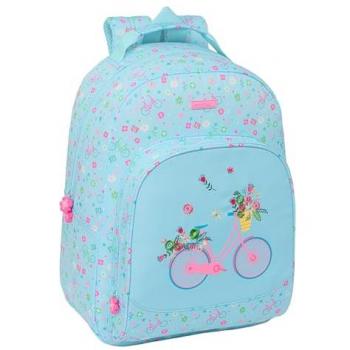 Mochila Escolar Safta Bicicleta Azul, 32 x 42 x 15 cm, adaptable a carro, ideal para niños de diferentes edades, tejido reciclable, cómoda y versátil, calidad y resistencia