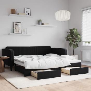 Sofá cama nido extraíble con cajones en terciopelo negro 100x200 cm