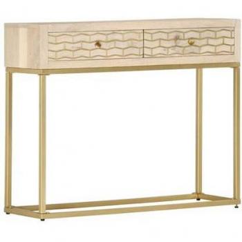 Mesa Consola Dorada de Madera Maciza de Mango 90x30x75 cm - Mueble Auxiliar Moderno