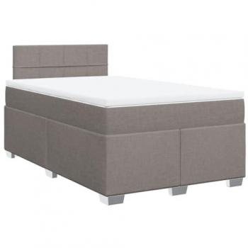 Cama box spring con colchón tela gris taupe 120x190 cm