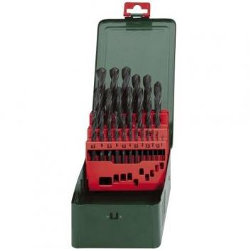 Metabo 627152000 627152000-Estuche metálico de Brocas HSS-R 25 Piezas Afilado de Superficie cónica de 118º diámetros de 1,0 a 13,0 mm x 0,5 mm, 0 W, 0 V, Negro