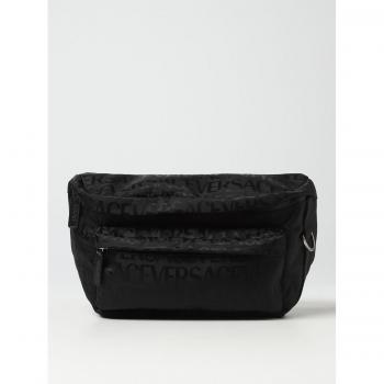 Versace Men's Black Jacquard Nylon Belt Bag with Logo Print - One Size
