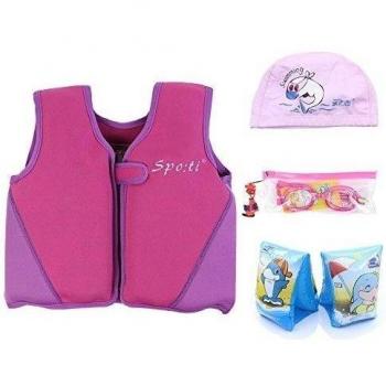 Genwiss Swim niño pequeño Chaleco salvavidas 18 meses - 2 años púrpura incluye la nadada del brazal y Gafas de natación y gorro de baño
