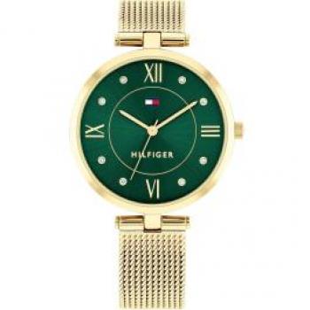 Reloj Mujer Tommy Hilfiger Ella 1692140 - Diseño elegante, esfera redonda, correa de acero inoxidable, resistencia al agua hasta 30 metros, movimiento de cuarzo, acabado en dorado y plateado