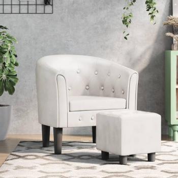 Sillón con taburete de cuero sintético en colores Negro, Gris, Marrón y Blanco - Sillón cómodo para dormitorio y sala de estar, ideal para relajarse