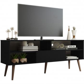 Mueble de TV Moderno Madesa para televisores de hasta 65 pulgadas - Negro, con 1 puerta y 4 estantes (150 x 38 x 60 cm)