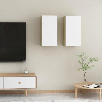 Mueble de TV 2 uds contrachapada blanco y roble 30,5x30x60 cm Vidaxl