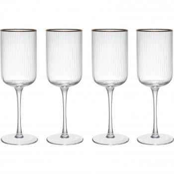 MIKASA Sorrento - Juego de 4 Copas de Vino Tinto de Cristal Estriado con Borde Dorado y Forma Ancha, 375ml