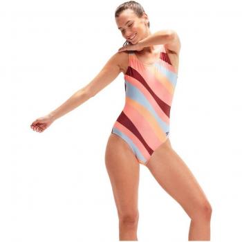 Bañador Speedo Allover U-Back - Rosa / Granate / Azul Claro - Mujer UK 38