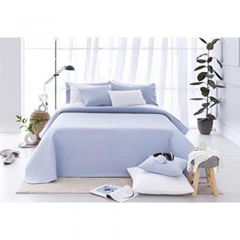 Colcha Boutí Fina Multiusos 100% Microfibra Azul Claro para Cama 120/135 - 230x260cm, Diseño Piqué, Ideal Primavera-Verano-Otoño-Invierno