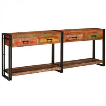 Mesas Consola 2 Pcs Multicolor Madera Sólida Recuperada con Cajón, Mueble Funcional para Sala, Entrada o Pasillo