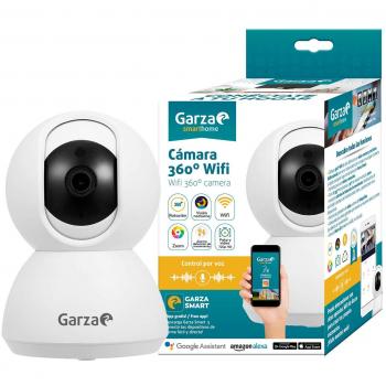 Garza ® Smarthome - Cámara de Vigilancia Interior inteligente Wifi 360°, 720P HD, Visión Nocturna, Detección De Movimiento, Audio Bidireccional, Control remoto a través de app.