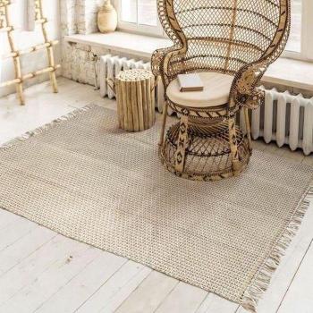 Alfombra de salón o dormitorio de yute y algodón con espíritu vegetal para tu interior - 120 x 170 cm Beige